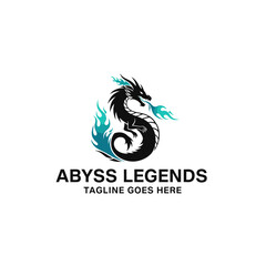 Fototapeta premium Powerful stylized sea serpent emblem featuring vibrant blue fire, perfect for esports teams, fantasy literature, or creative studios.