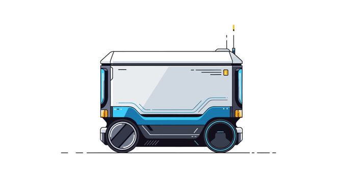 Futuristic delivery bot with blue accents on a white background