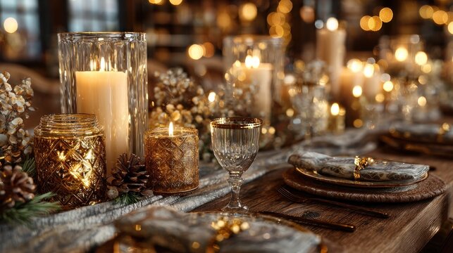 elegant holiday table setting with candles