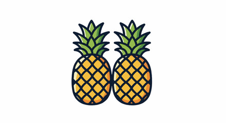 Fototapeta premium Two cartoon pineapples with green leafy tops and textured orange bodies