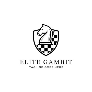 Sophisticated chess-themed logo featuring a knight piece on a crest, ideal for strategic clubs, gaming communities, or elite branding.