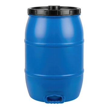 Blue plastic industrial barrel on white background