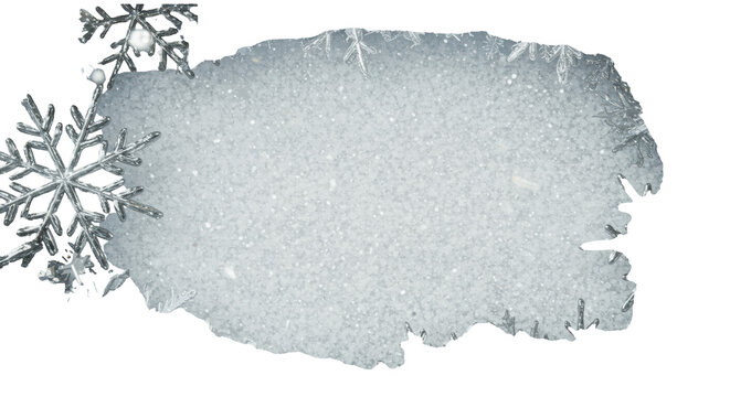 macro 3d render of intricate frame border composed of hoarfrost and highly reflective silver snowflakes against brilliant white copy space background concept of elegant winter luxury