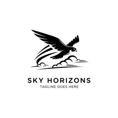 Naklejka premium Majestic bird of prey soaring over clouds, representing vision and leadership for high-end travel, real estate, or luxury lifestyle brands.