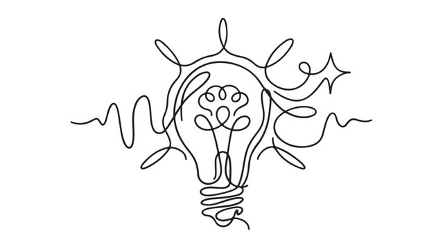 Continuous Line Drawing Lightbulb: Creative Spark and Idea Generation Vector Concept