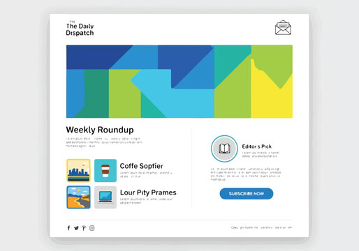 A newsletter template with geometric shapes and placeholder text