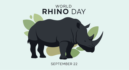 A rhino on light green background with green leaves © Linda