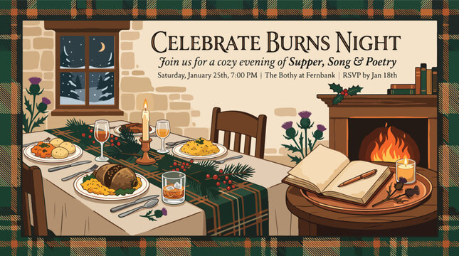 Traditional Scottish Burns Night Supper Table.