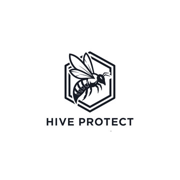 Strong bee logo design representing protection and structure, ideal for home security systems, pest control services, or honey production businesses.