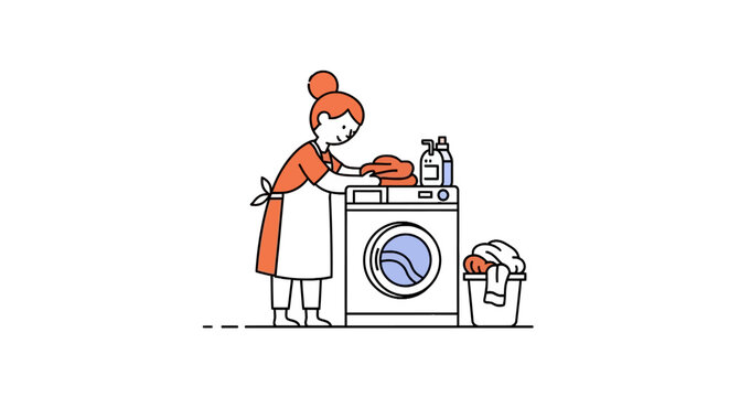 Woman washing clothes at home with washing machine