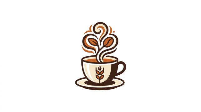 Coffee cup with steam forming leaves and beans.