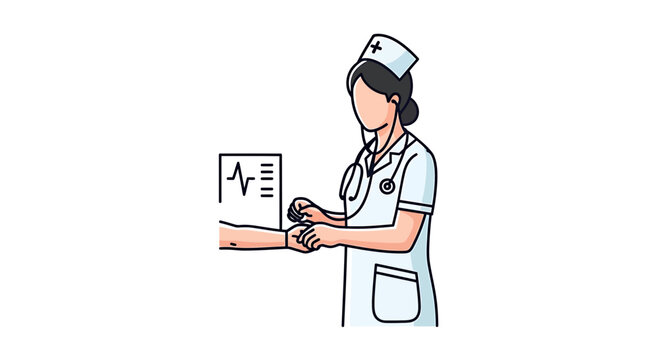 Nurse checking patient's pulse and vital signs on monitor, medical care concept