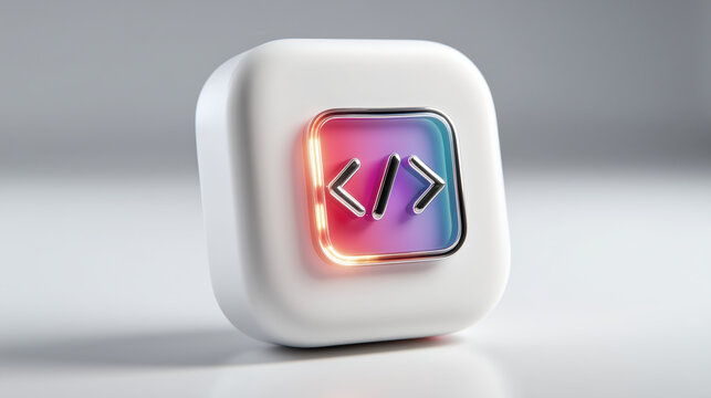 Code symbol icon with glowing colorful background on white rounded square block