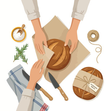 Hands wrapping a gift with ribbon 1.