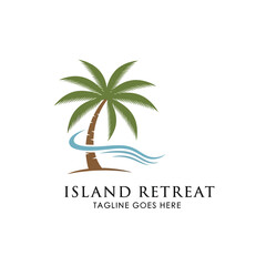 Obraz premium Clean and minimalist tropical island logo representing relaxation and paradise, suitable for resorts and travel websites.