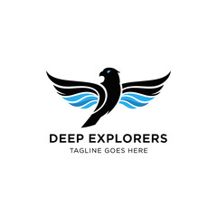 Fototapeta premium Professional bird and ocean wave logo ideal for maritime exploration, deep sea diving, or marine conservation organizations.