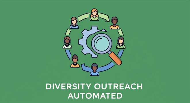 Illustrated diversity outreach and automated recruitment concept.