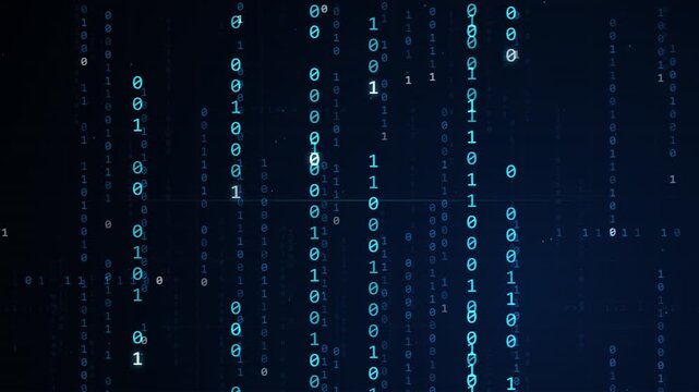 blue digital binary code matrix hacker data information cyber space technology concept