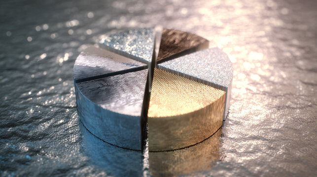 Silver, gold, platinum, bronze, and titanium metal discs on textured surface