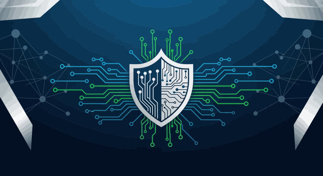 Digital Cyber Security Shield with Circuit Board Pattern