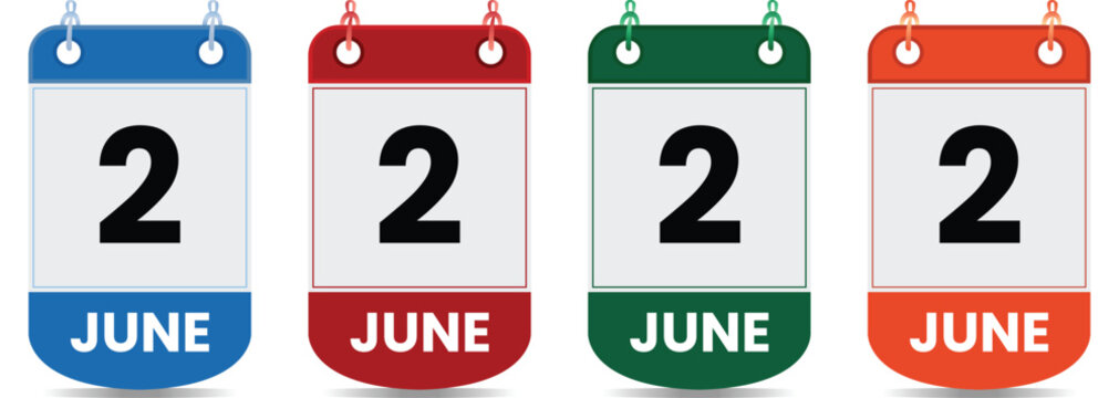 June 2 Calendar Date Icon Vector Illustration, Monthly Schedule Reminder Badge, Event Planner Symbol, Appointment Day Marker, Deadline Alert Graphic, Organizer Template, Productivity Planning Asset