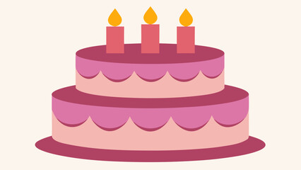 Flat vector birthday cake with candles and sweet dessert decoration. Perfect for bakery promotions, party invitations, and celebration graphics.