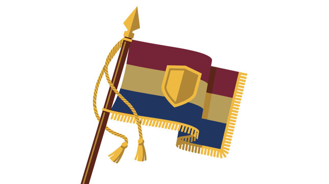 Colorful flag with gold emblem.