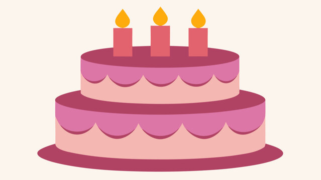 Flat vector birthday cake with candles and sweet dessert decoration. Perfect for bakery promotions, party invitations, and celebration graphics.