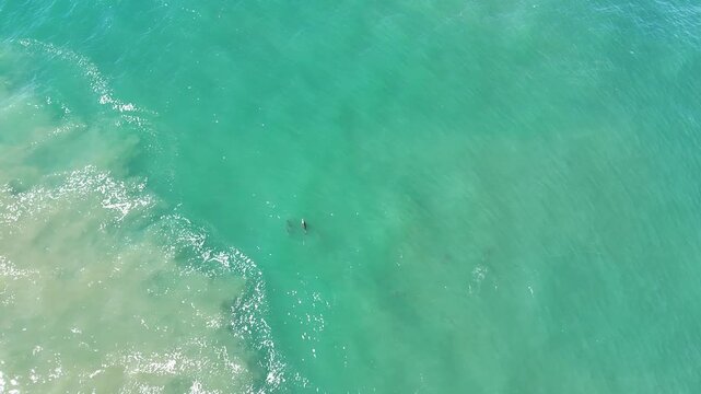Drone video aerial view of waves crashing onto a beach in Australia in Summer on Holiday 