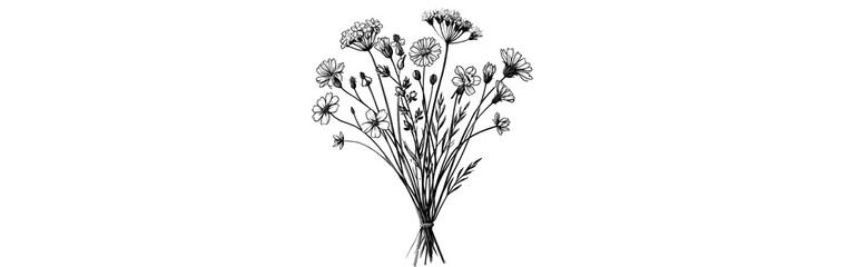 Obraz premium Black and white botanical wildflower bouquet illustration PNG