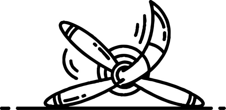 Black and white illustration of rotating propeller blades.