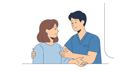 Fototapeta premium Nurse comforting patient, healthcare support, empathy, and care in medical setting
