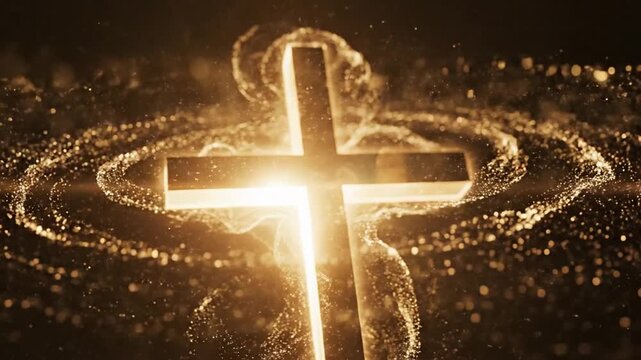 A glowing golden cross symbolizes the solemnity and sacrifice of Good Friday, set against a cosmic background
