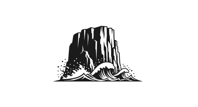 Black and white cliffside ocean waves.