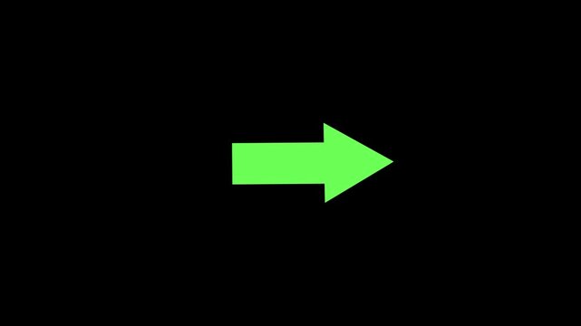 Animated green squirrel arrow on a black background. Moving arrows to the side. Animation.