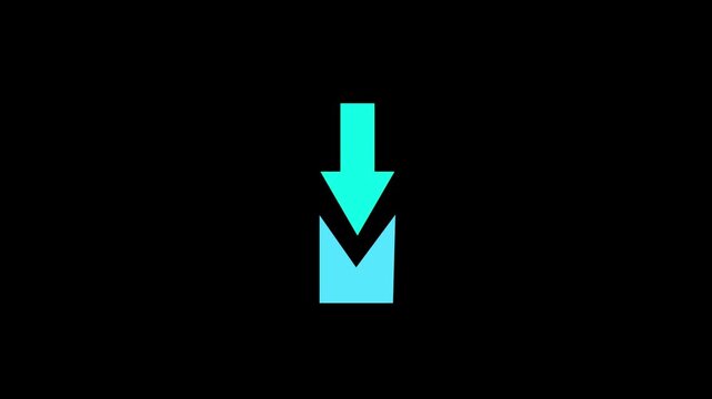Download button icon. Bouncing up and down cyan arrow with a black background. Upload arrow icon animation on 4k video.