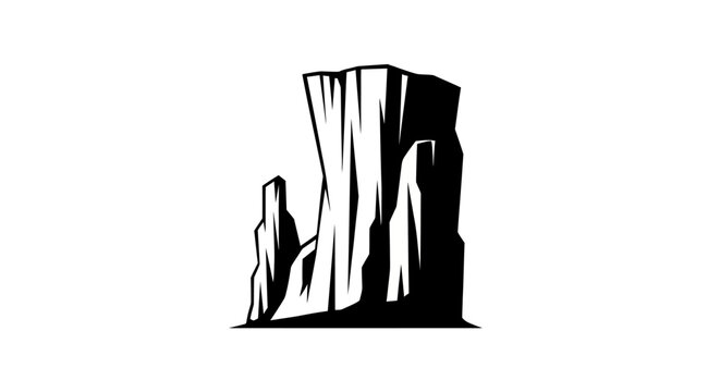 Black and white rock formation illustration.