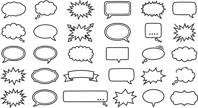 Collection of linear speech bubbles and comic book dialogue boxes