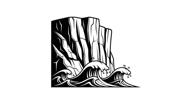 Waves crashing against a cliff face.