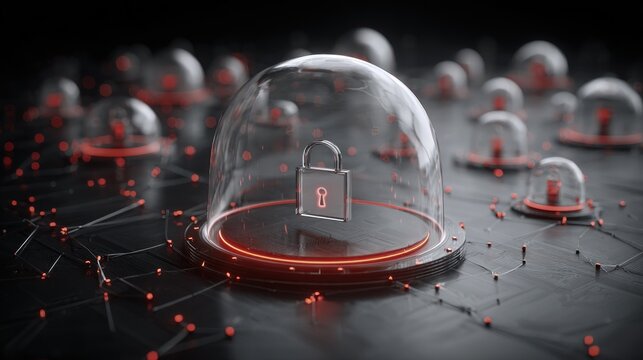 Digital protection systems safeguard sensitive data surrounded by glowing network connections