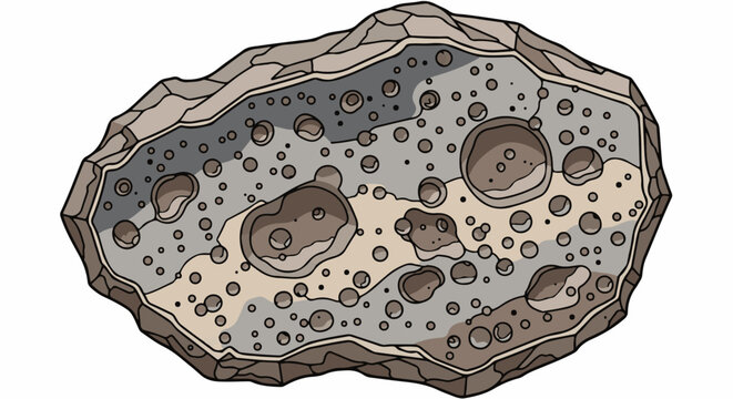 Cartoon asteroid fragment with impact craters and textured surface