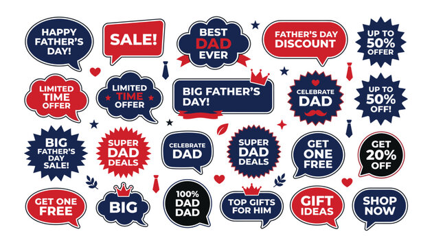 Father's day promotional badges and labels collection for retail marketing
