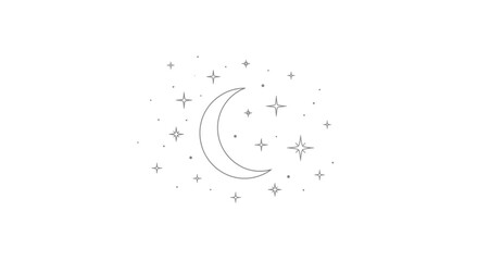 Minimalist crescent moon and stars outline, simple night sky graphic © gas
