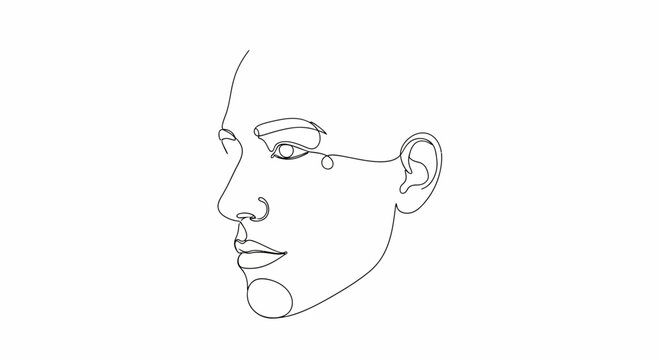 Minimalist Face Line Drawing, Abstract Woman Profile, Continuous Line Art