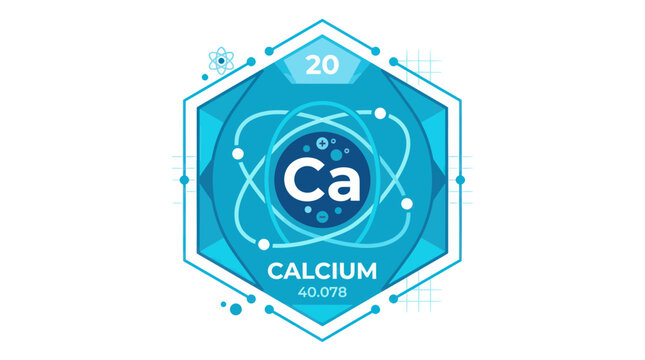 Calcium element symbol Ca, atomic number 20, scientific illustration