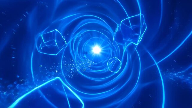 Digital abstract background concept network blue light energy swirl tunnel glowing particles motion futuristic technology vortex data space wireframe cube SEO optimized background title