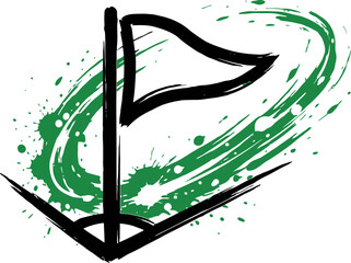 Grunge soccer corner flag vector illustration, hand drawn football pitch corner with green paint splash, athletic sports field equipment graphic © Shabnam