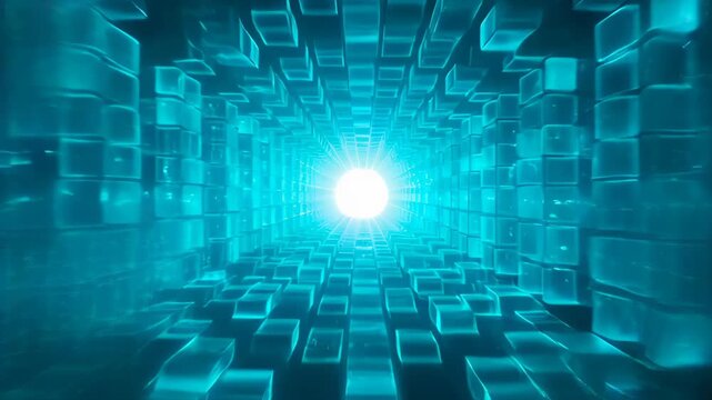 Digital abstract background concept network teal cube tunnel light futuristic data tunnel glow motion cyber space connection innovation abstract cyan technology