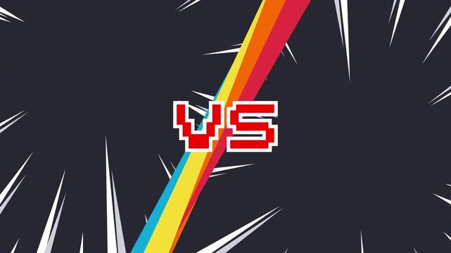 Animated Pixel Art Versus Screen with Comic Speed Lines. Looping VS Split Background on Alpha Channel.