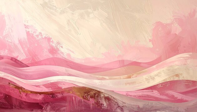 Abstract artistic rendering of soft pink and cream color washes forming layered landscape